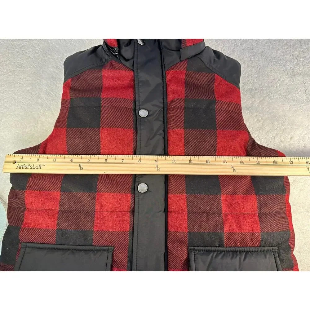 LANDS' END UNISEX READ PLAID VEST W/HOODY SHERPA LINED Size Small PERFECT!